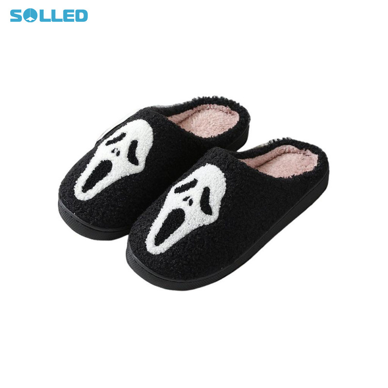 Halloween Skull Slippers For Women Men House Slippers Indoor Outdoor Comfy Fuzzy Plush Slippers For Halloween Gifts ราคา 121 บาท*ส่งฟรี