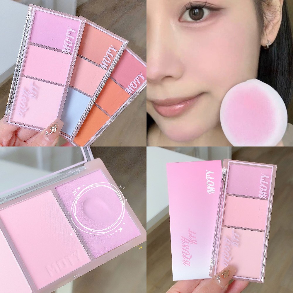 Đẹp 3 Màu Sắc Màu Hồng Khoai môn Tím Blusher trang điểm khuôn mặt Bảng Màu khoai tây nghiền Kết Cấu 