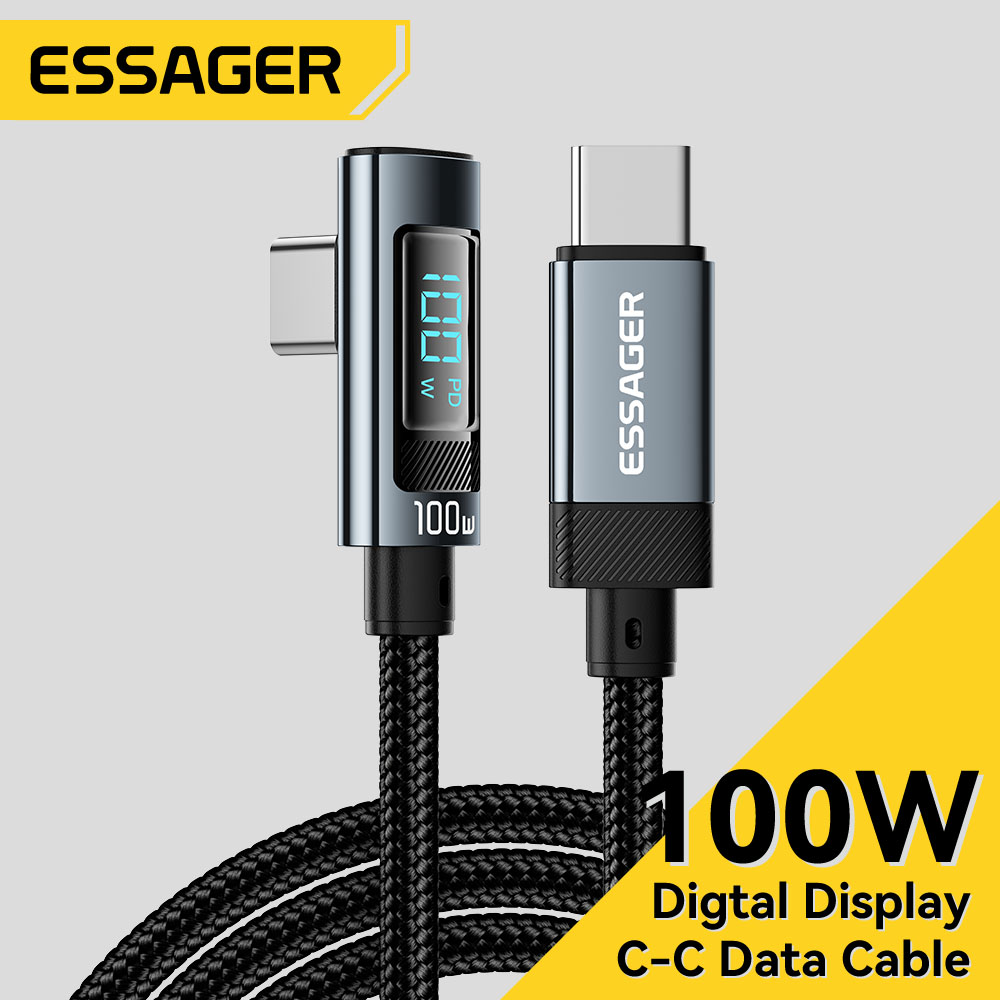 Essager pd100w loại USB C Cáp 90 độ 5A ăn chay Charing cho Macbook Xiaomi Samsung Huawei máy tính xách tay màn hình LED kỹ thuật số cáp