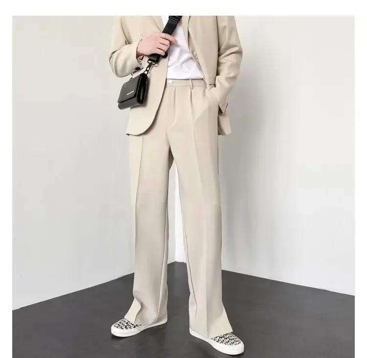 Summer New Men's Suit Pants Korean Style Streetwear Fashion Slim Fit Casual Pants Male Personalized Slit Loose Long Pants