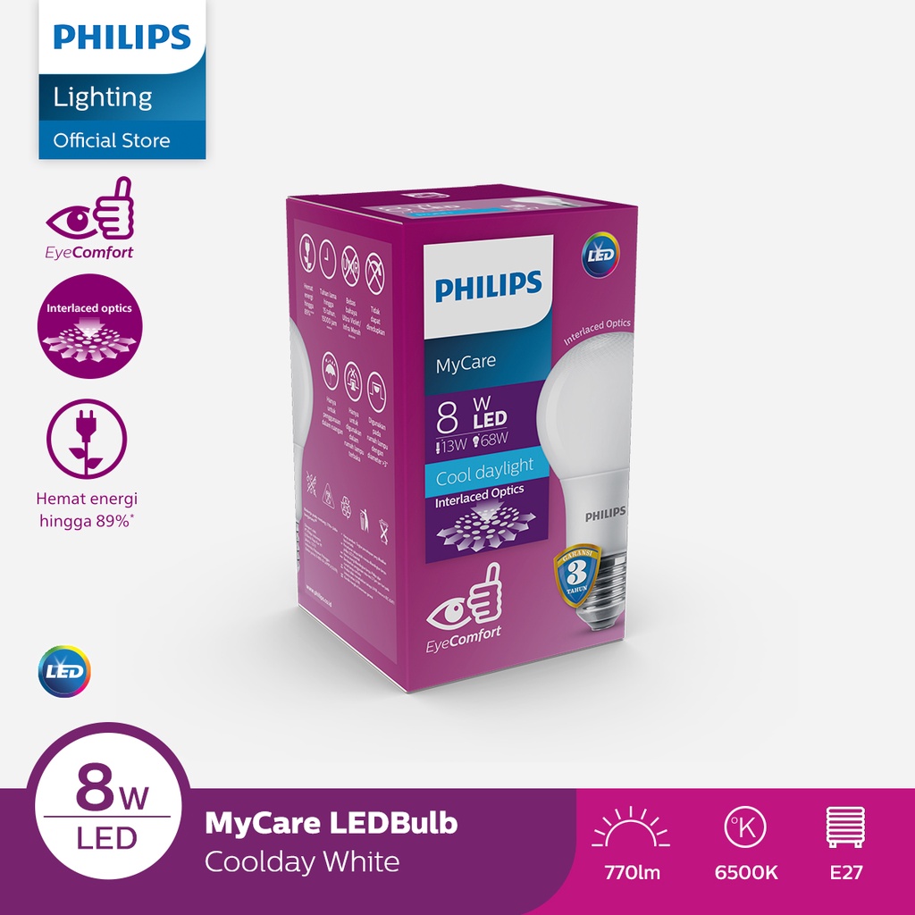 [Hadiah] - Philips Lampu LED MyCare Eyecomfort LEDBulb 8W E27 6500K 230V Putih Harga  10,000,000 rupiah*Gratis Ongkir