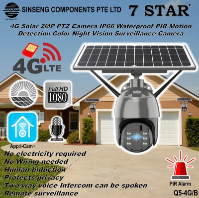 4G Sim Card Solar PTZ IP Camera IP66 Waterproof PIR Motion Detection Colorvu Night Vision Surveillance CCTV Camera [App:i-Cam+]