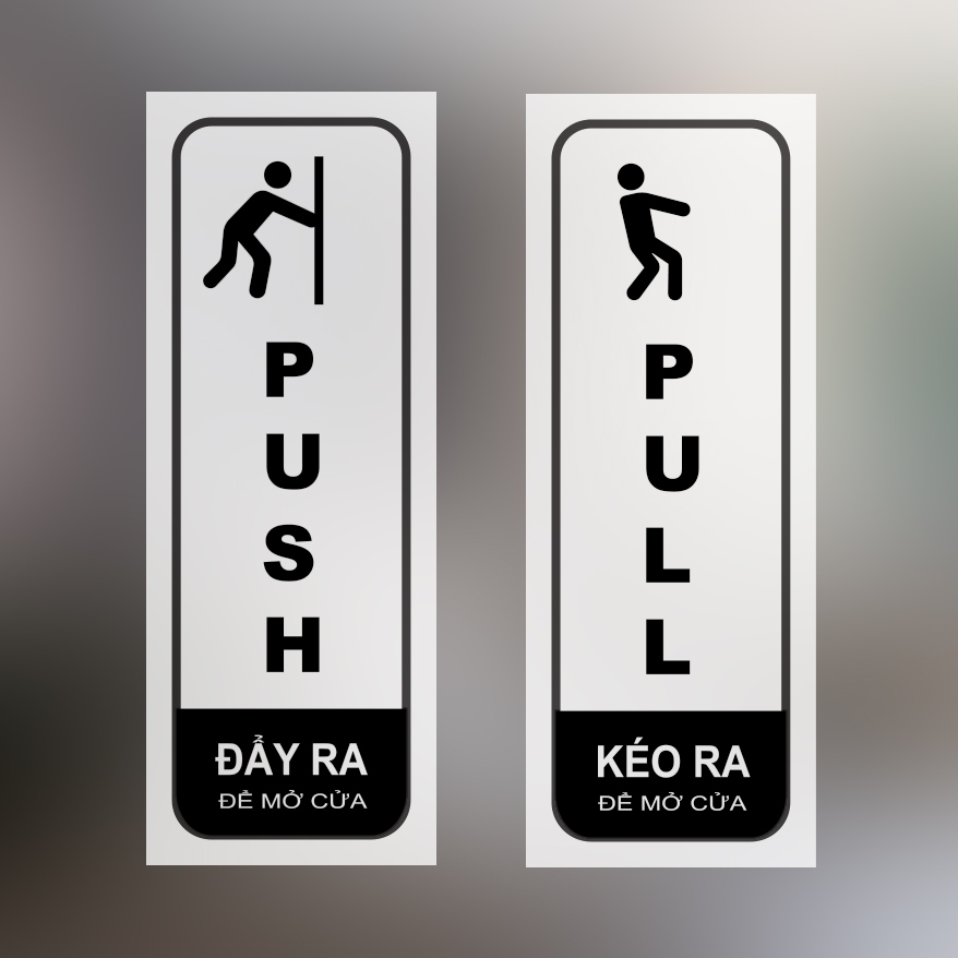 Decal dán cửa kính kéo đẩy mở cửa tự động PULL- PUSH chất liệu decal mờ