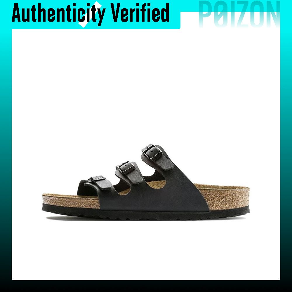 รองเท้าแตะผู้ชาย Birkenstock Leather สไลด์ที่สะดวกสบายและอินเทรนด์ Unisex สีดำ 0053013