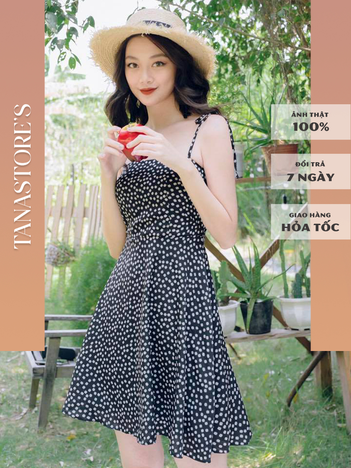 Đầm hoa nhí 2 dây cột nơ