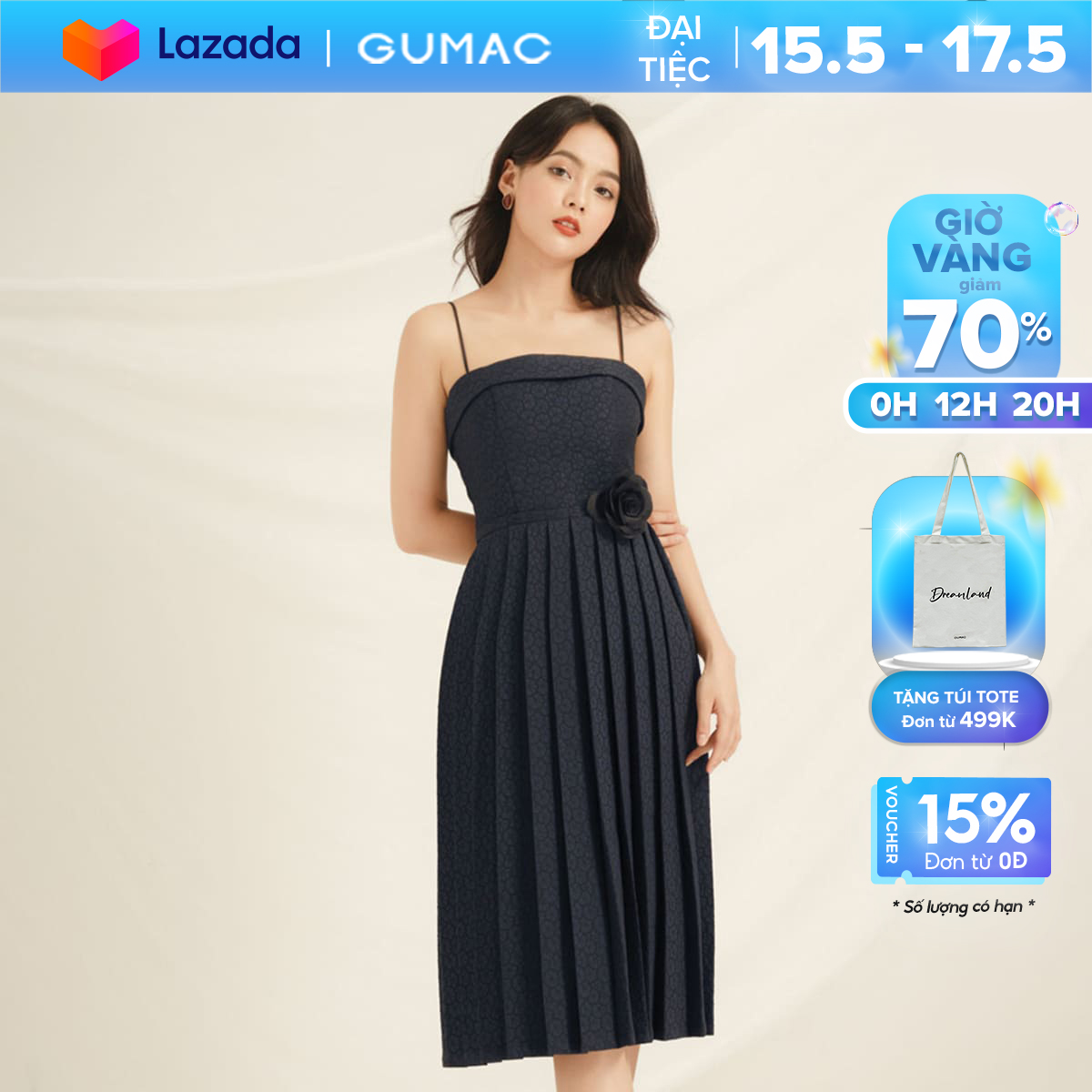 [15 - 17.5 | TẶNG QUÀ đơn từ 499K] Đầm Luxury dập ly GUMAC DVA856