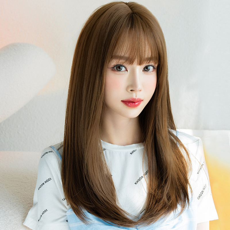 Tse Phụ Nữ Của dài thẳng Tóc kín đầu Bìa Với Nút Bên Trong tóc mái tỉa dài, mỏng Phong Cách, Tuổi Giảm Mới Fluffy Mô Phỏng Tóc Bìa