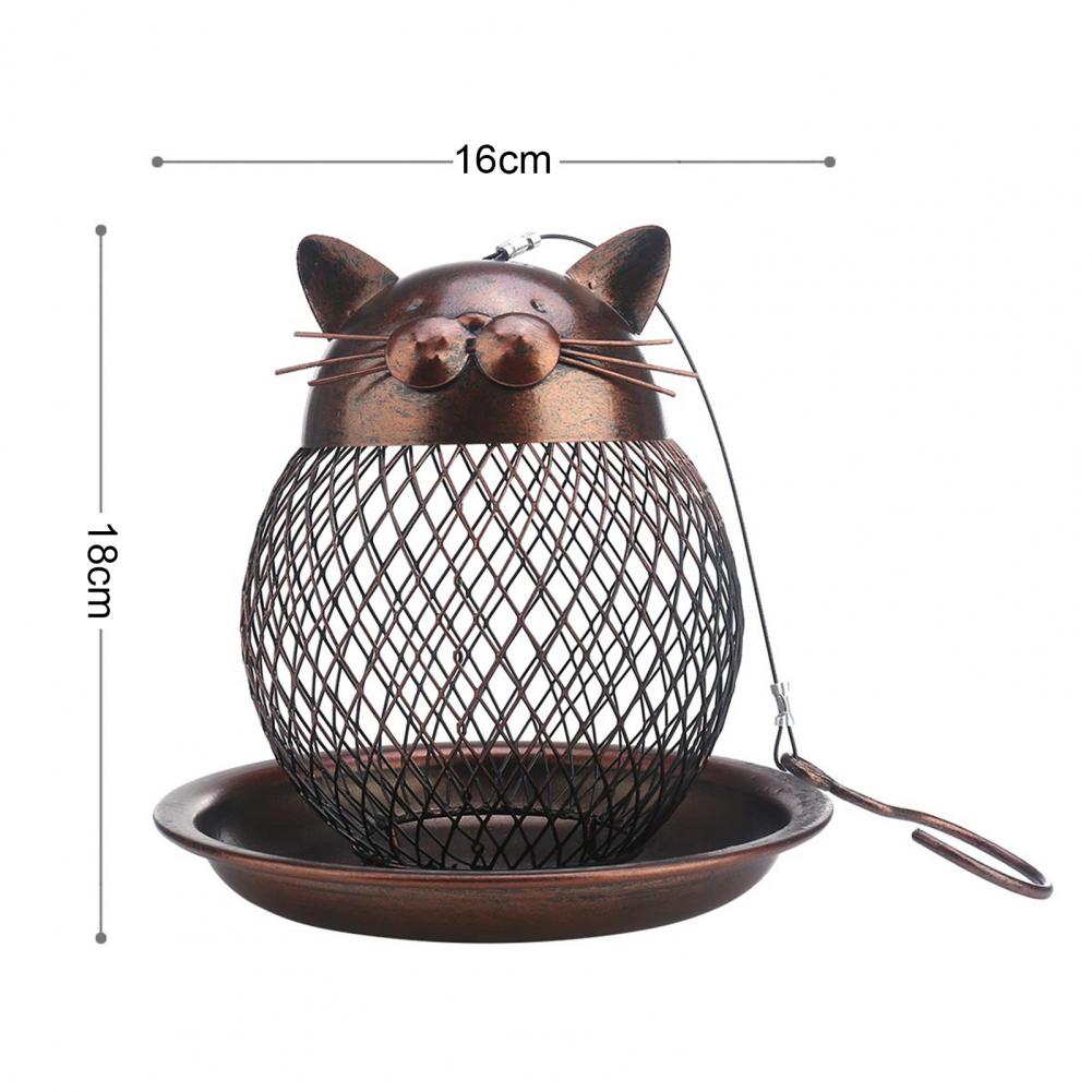 [wyna] Bird Feeder with Squirrel-proof Lid Antiqued Metal Bird Feeder Vintage Cat Style Wild Bird Feeder with Baffle for Outside