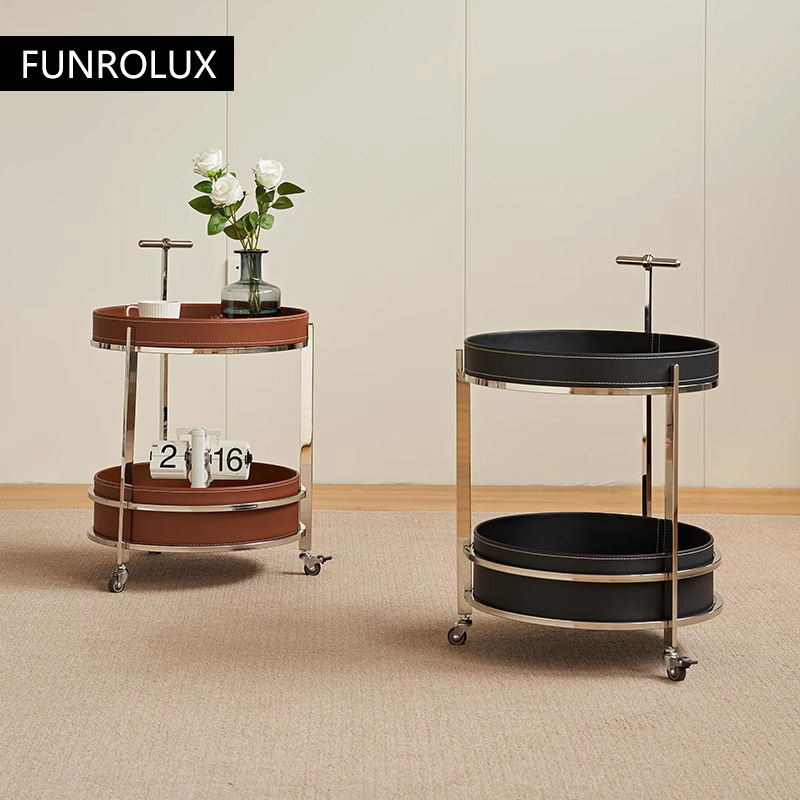 [qifen] Multifunctional Trolley Hotel Service Cart Two Tier Stainless Steel with Leather Rolling Dining Cart Double Deck Coffee Table ราคา  18,135 บาท*ส่งฟรี