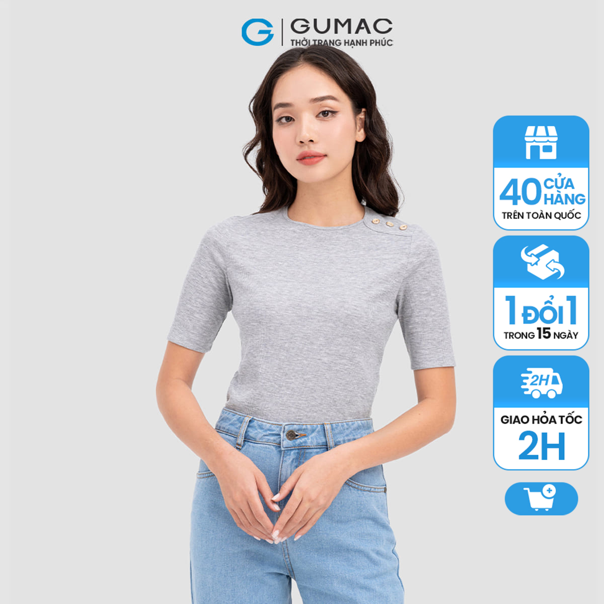 Áo thun kiểu nút vai thời trang gumac atc11065