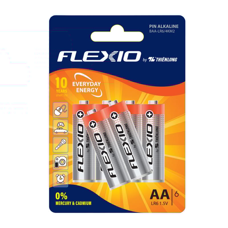 Pin Alkaline AA Thiên Long Flexio - Tặng 02 Pin cho Vỉ 4