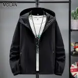 MOLAN Người Đàn Ông Của Áo Khoác Giản Dị Lỏng Zip Người Đàn Ông Của Áo khoác có mũ bảo vệ khỏi ánh mặt trời Trọng Lượng Nhẹ Của Áo Khoác