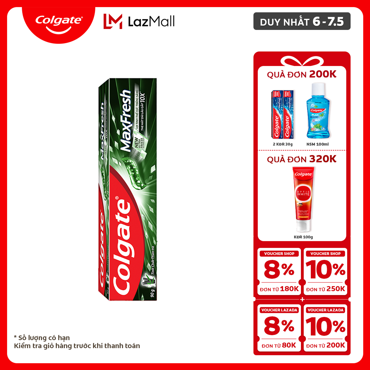 [Chỉ 6-7.5_Áp 2 tầng Voucher giảm đến 20%] Kem đánh răng Colgate Maxfresh Bamboo Charcoal the mát dà