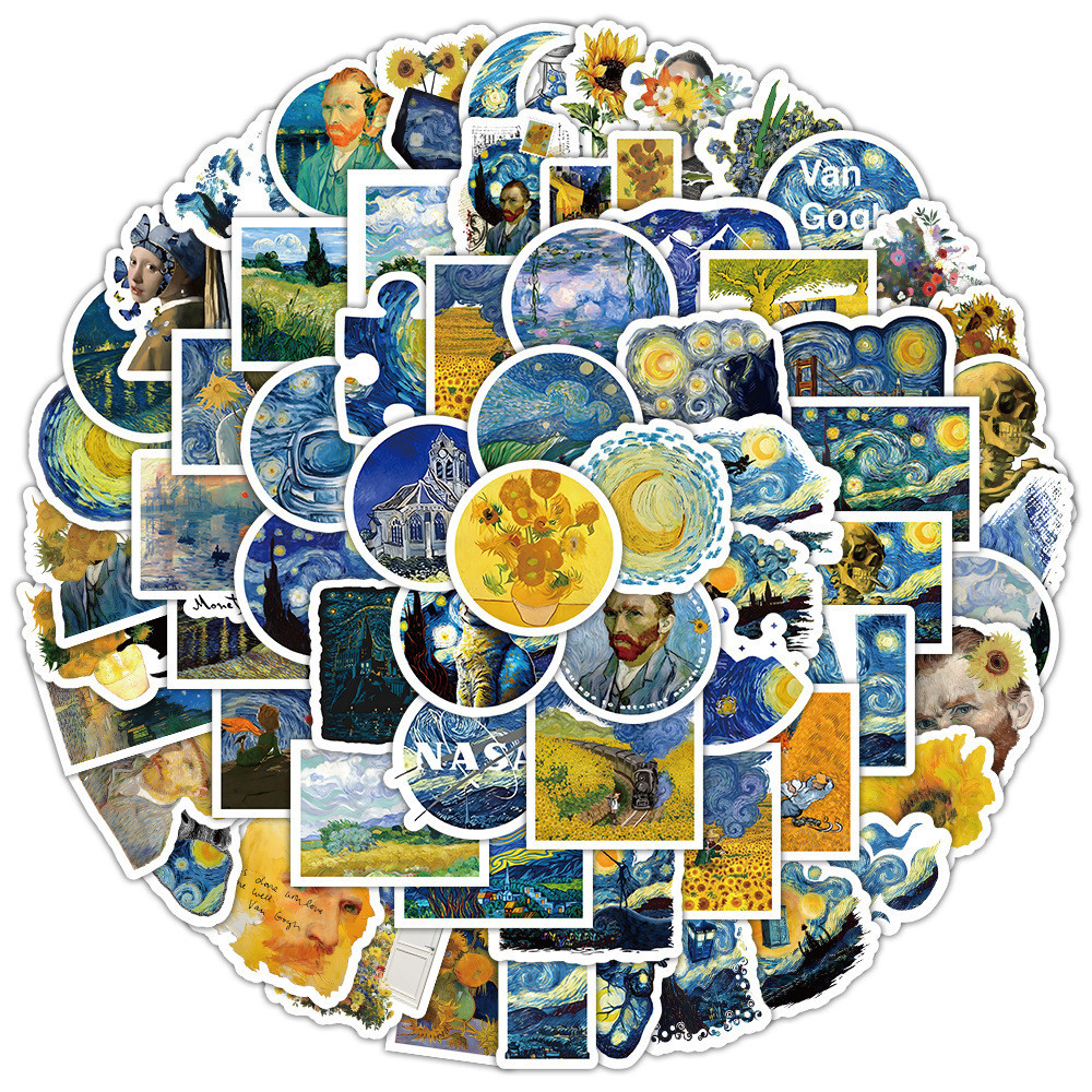 100PCS Van Gogh Sunflower Oil Painting Waterproof Stickers for Helmet Bicycle Hand Account Pencil Case Decals LanLanStickersWorld