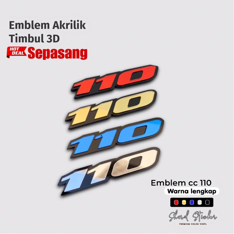 Emblem akrilik CC 110 timbul universal logo cc motor cc 110 timbul sepasang kanan & kiri Harga 17,120 rupiah*Gratis Ongkir