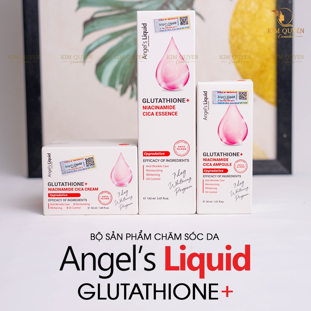 BỘ SẢN PHẨM DƯỠNG TRẮNG TONER/SERUM/KEM DƯỠNG Angels Liquid Glutathione + Niacinamide 7Day Whitening