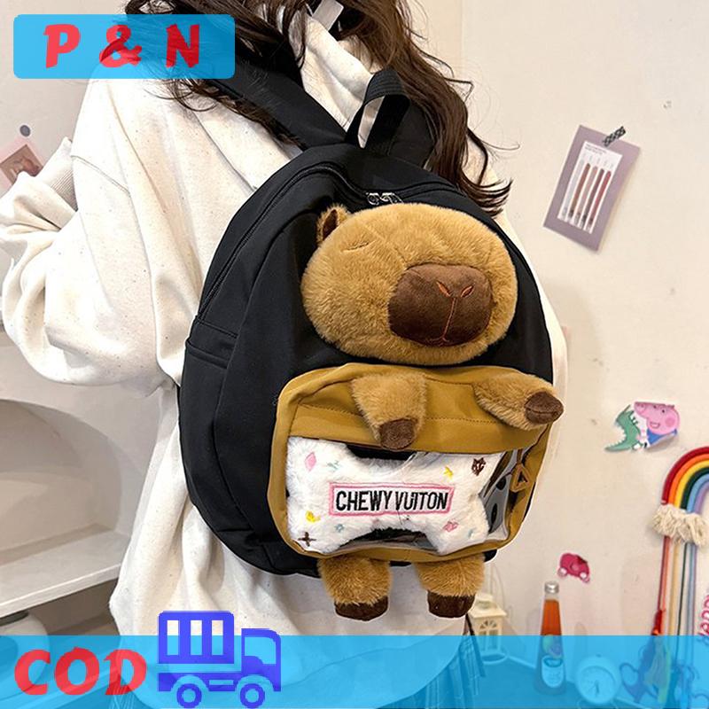 P&N Vui Capybara Sang Trọng Ba Lô Phim Hoạt Hình Công Suất Lớn Sinh Viên Trường Túi Dễ Thương Mềm Động Vật Ba Lô Cho Cô Gái Kid Quà Tặng