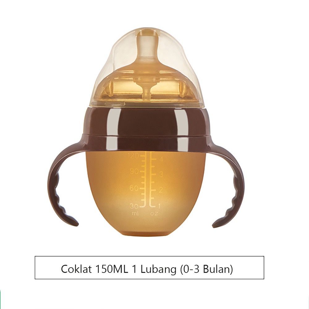 Botol Susu Bayi Silicon Anti Bakteri Dot Baby Dengan Pegangan Handle Milk Feeding Bottle Silicone Food Grade Anti Pecah Leher Lebar 150ml / 180ml / 250ml