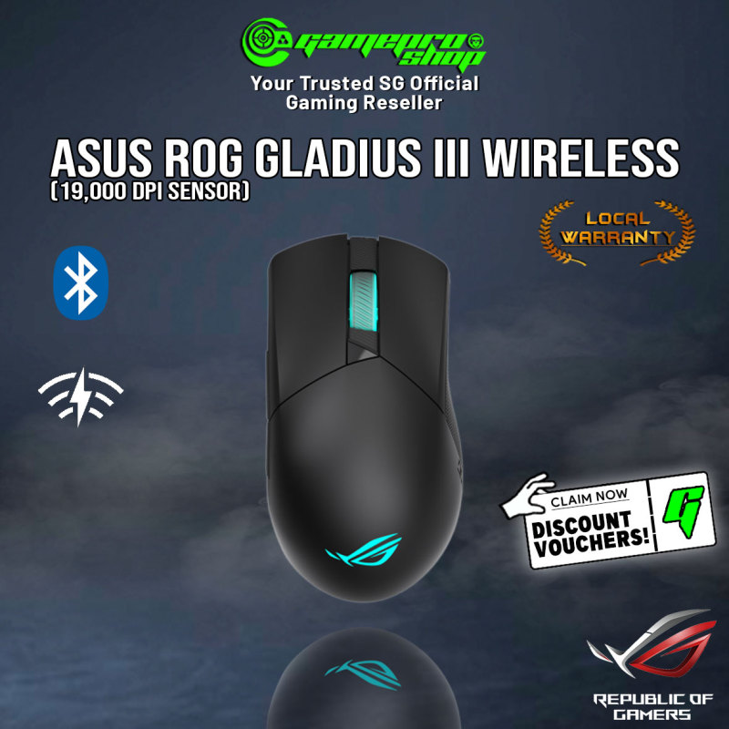 ASUS ROG Gladius III Wireless Gaming Mouse 19000 DPI (Bluetooth/2.4/Wired)- 90MP0200-BMUA00 (2Y) Singapore
