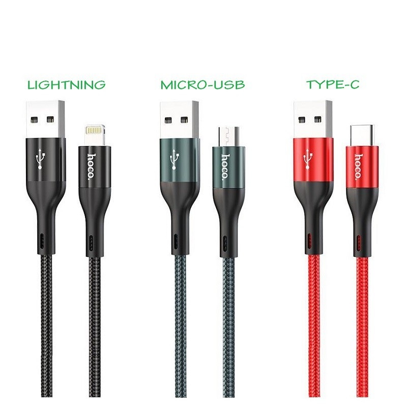 Cáp sạc nhanh 3a dây dù hoco x2 max ,dài 0.25m / 1m / 2m, cổng micro / type-c / lighting chính hãng