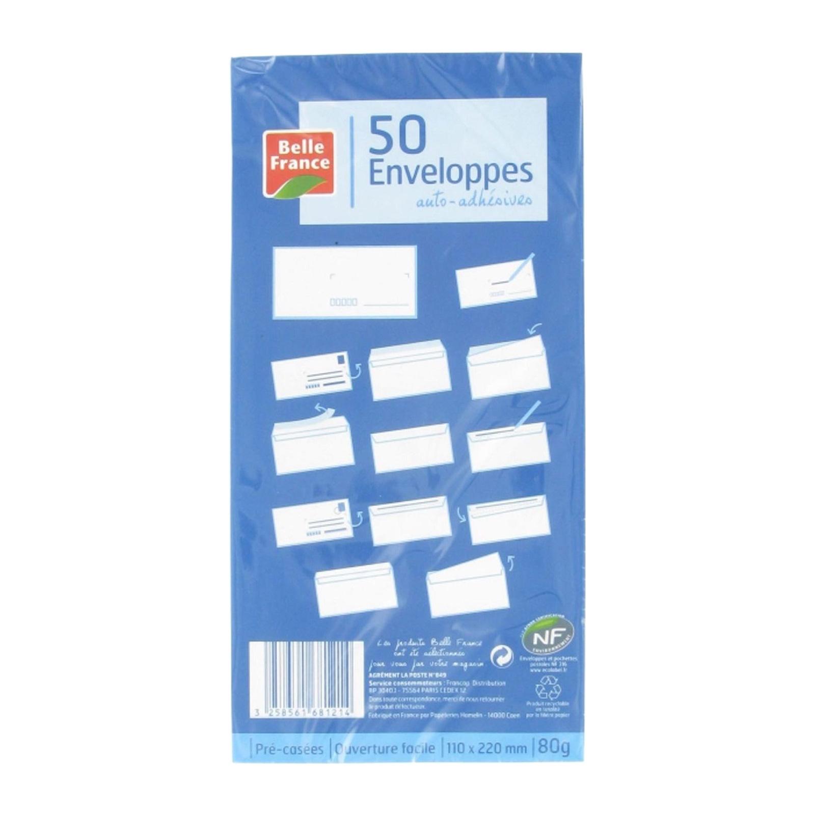 Belle France 50 White Self-Adhesive Envelopes Dl - By Le Petit Depot