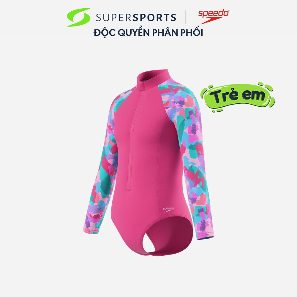 Đồ Bơi Một Mảnh Chống Nắng Bé Gái Speedo Print Long Sleeve Zip - Hồng - 8-A000200003