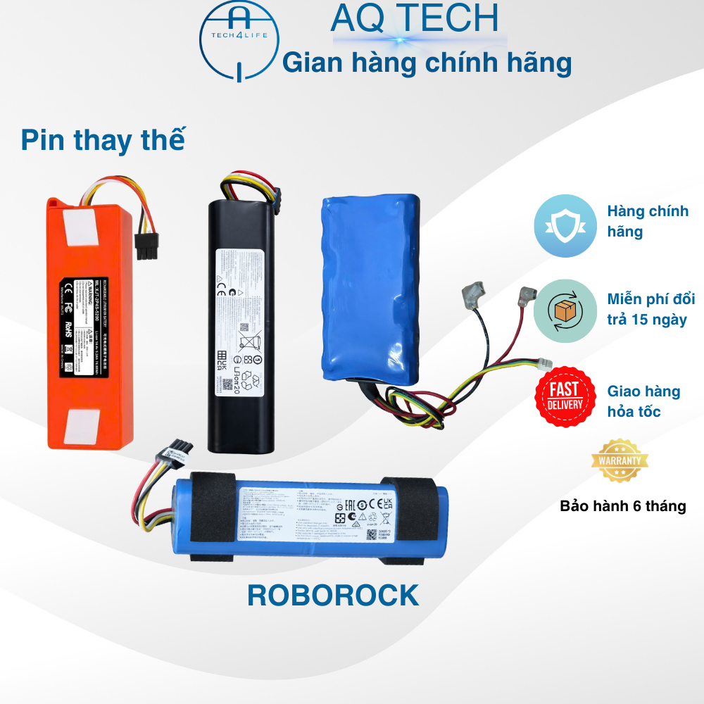 Pin thay thế Robot hút bụi Roborock S50, S55, S51, S5 MAX, S60, S65, S6, S7,Mi 1S Seri, S8 MaxV Ultra, Qrevo Slim, Qrevo