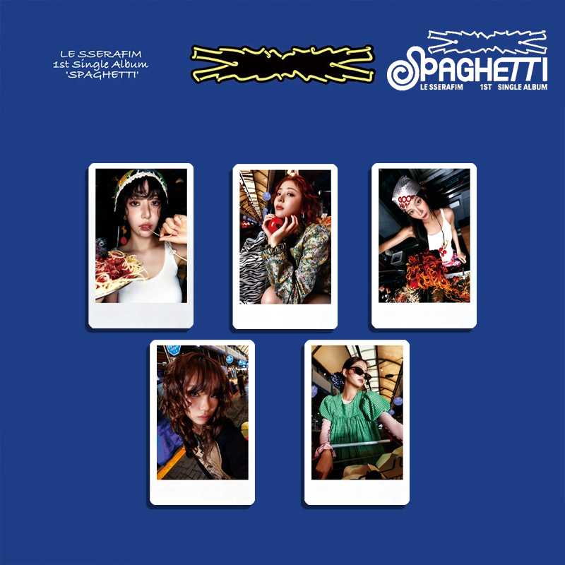 clu 5PCS/Set LE SSERAFIM LOMO Card Single Album SPAGHETTI Postcards Collection KIM CHAEWON Peripheral ulc