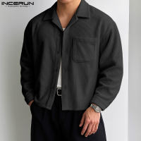 INCERUN Shirts For Men Autumn Corduroy Texture Long-Sleeve Cropped Korean Style Clothing #0901