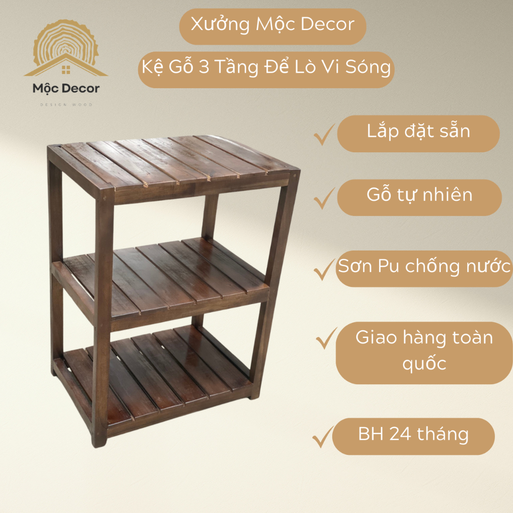 Kệ Gỗ Nan 3 Tầng, Để Giày Dép, Đồ Dùng, Lò Vi Sóng, Để Nồi Cơm Điện Gỗ Tràm Tự Nhiên