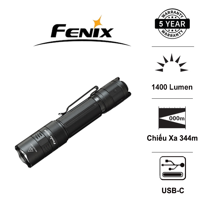 Đèn pin FENIX PD32R độ sáng 1400lm chiếu xa 344m sạc USB-C pin 18650 3400mAh công tắc không gây tiến