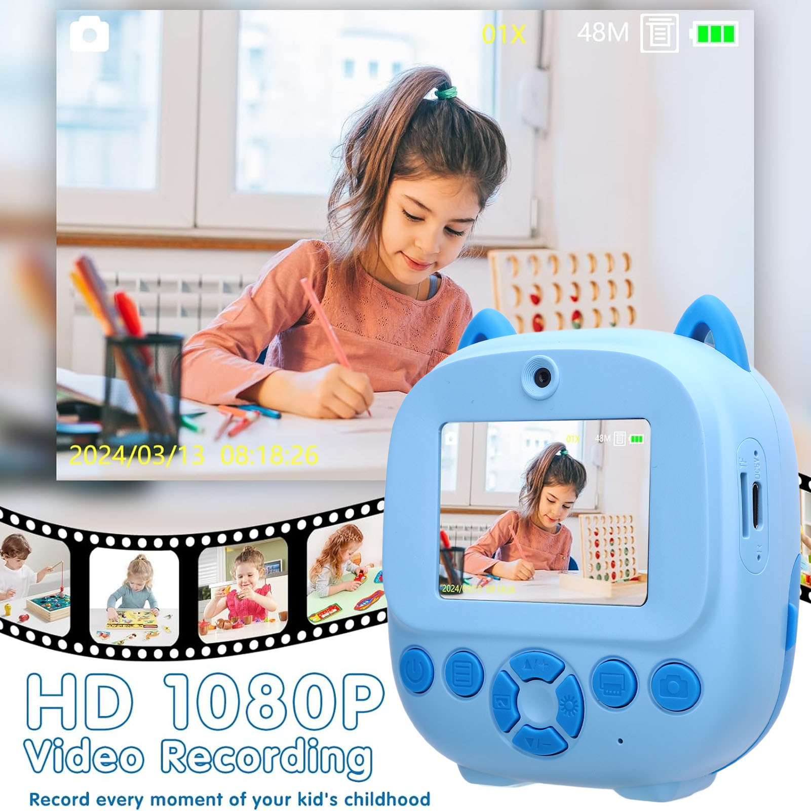 Toddler in máy ảnh 48mp hình ảnh trẻ em in ứng dụng máy ảnh kết nối cho du lịch