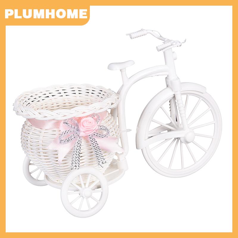 PLUMHOME Giỏ hoa thiết kế xe đạp ba bánh bằng nhựa màu trắng mới 2017 đồ trang trí tiệc tùng mới Fat
