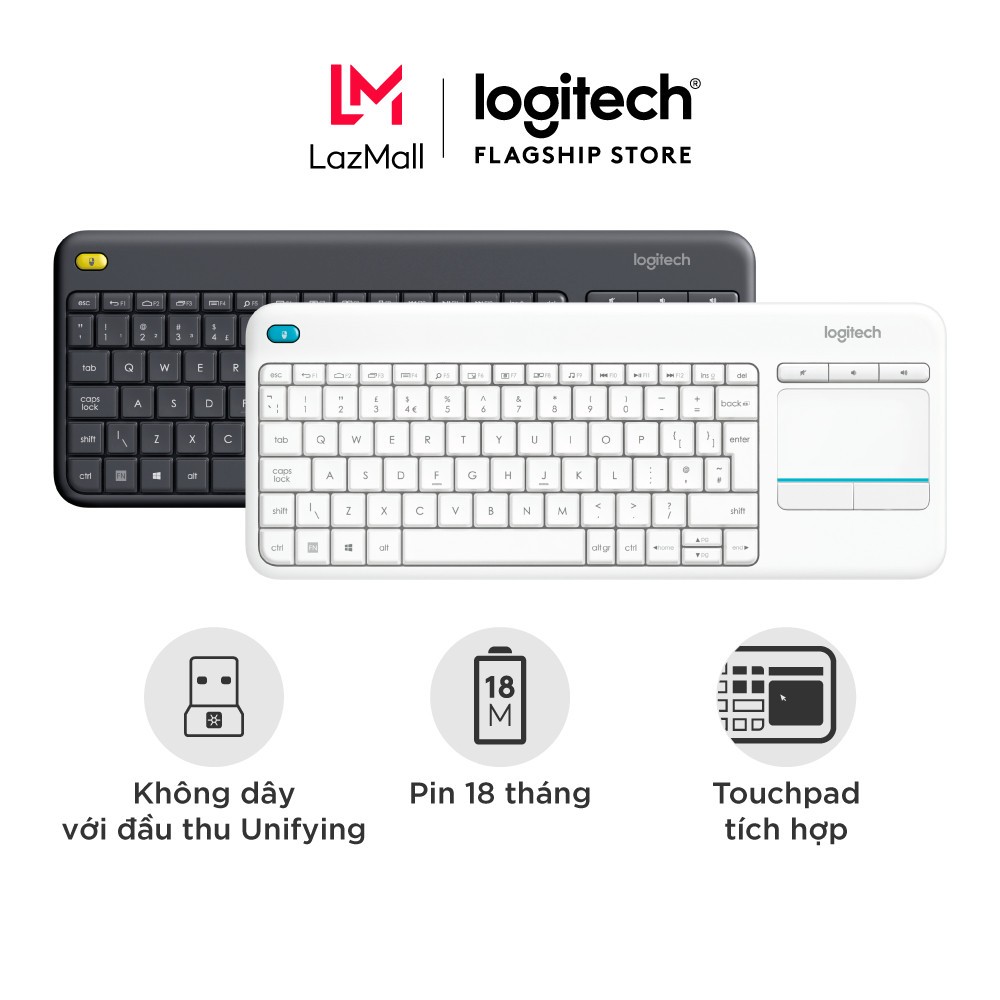 Bàn phím không dây Logitech K400 Plus có touchpad để kết nối PC đến TV