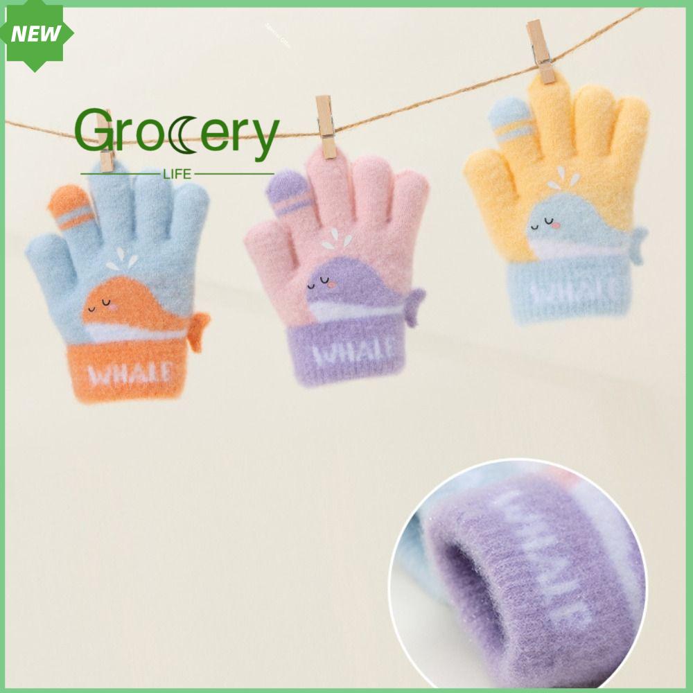 GROCERY LIFE Cá voi dễ thương Găng tay dệt  mùa đông Sang trọng ấm áp 3-6 tuổi Găng tay năm ngón Hoạt hình Đàn hồi Găng tay trẻ em Mùa đông