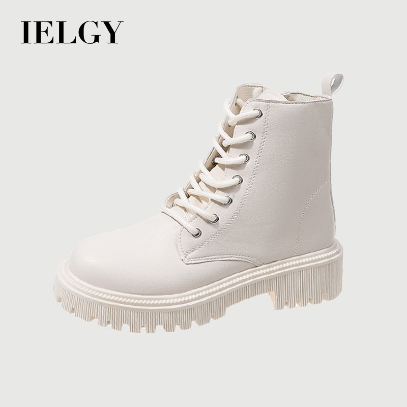  Ielgy bốt Giày nữ 2025 bốt trắng mùa xuân và mùa thu bốt Martin cho nữ bốt vừa đế Dày Phong Cách Anh Quốc cho nữ bốt đơn nữ thoáng khí bốt cổ thấp mỏng 