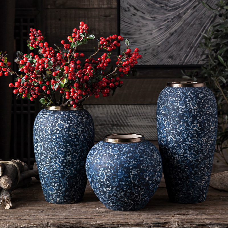 Zhongzhaojing22 trang trí phòng khách, sắp xếp, jingdezhen gốm sứ, bộ ba chiếc của khô Trung Quốc Bình gốm, hoa sứ lọ &amp; tàu