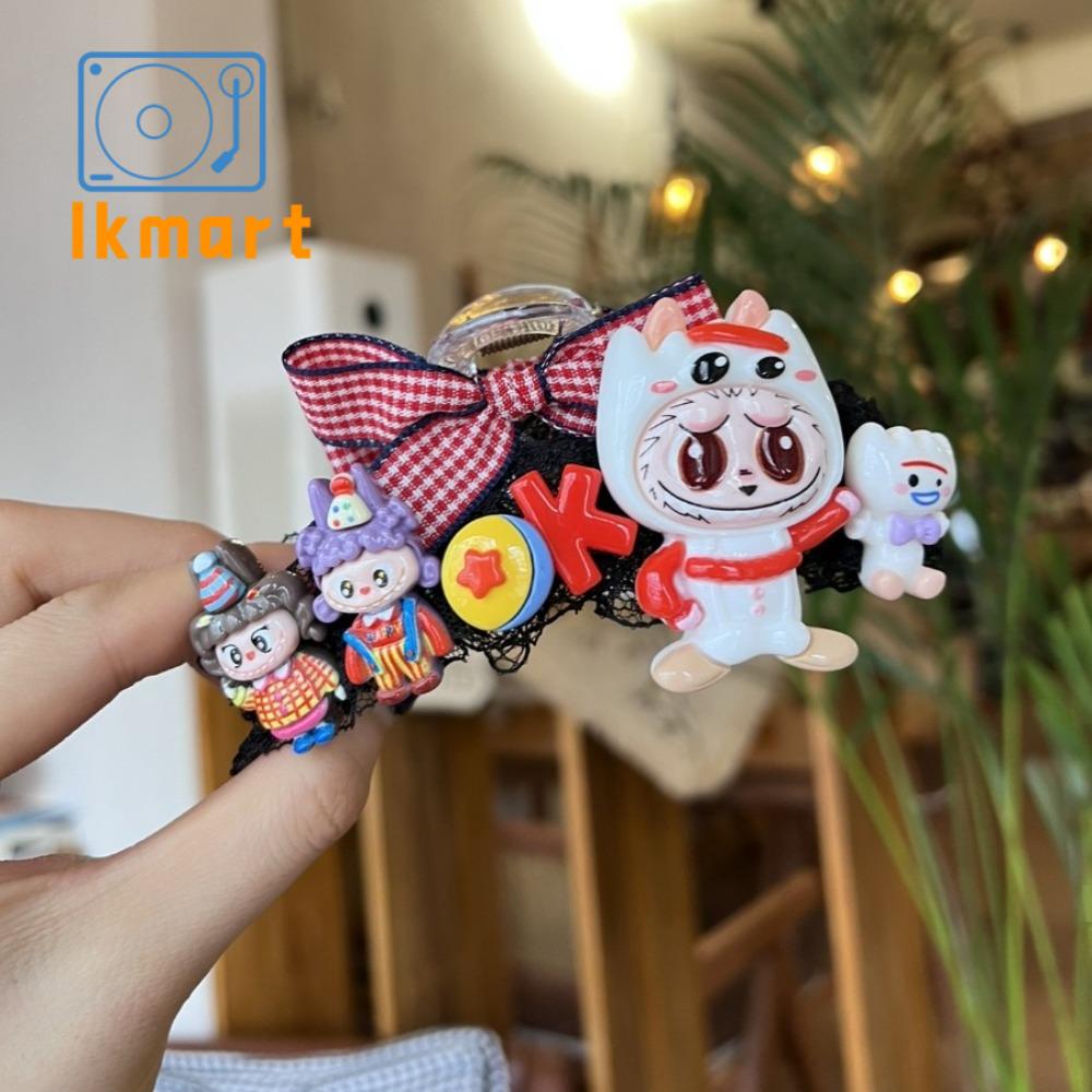 LKMART Vải Kẹp tóc labubu Satin Nhựa Kẹp tóc hoạt hình Phong cách Hàn Quốc Kẻ Sọc Kẹp cá mập Anime Phụ nữ