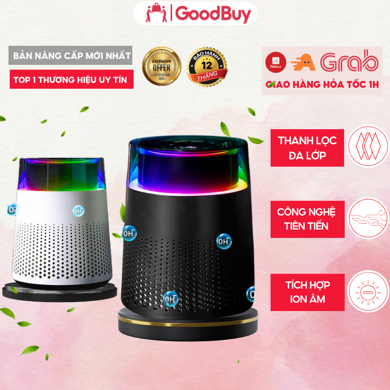 Máy Lọc Không Khí DELADEP Thông Minh , Máy Khử Mùi Ô Tô Xe Hơi Cao Cấp, Kết Hợp Ion Âm, Đèn Led 7 Mà