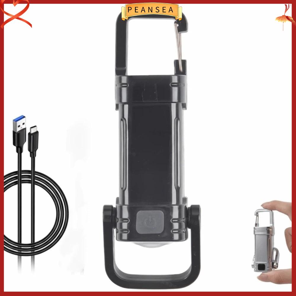 PEANSEA USB có thể sạc lại Đèn pin móc khóa Năm cấp độ điều chỉnh mini Đèn lồng cắm trại Di động Có móc Đèn pin LED Ngoài trời
