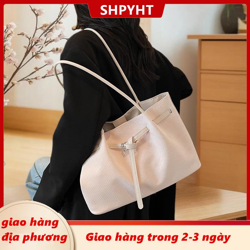 [COD] SHPYHT Giao hàng địa phương Thời trang công suất lớn Tote Túi của phụ nữ túi xách xách tay du lịch đi lại Vai Túi mềm PU da màu tinh khiết nách túi