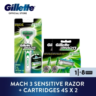 Gillette Mach 3 Sensitive Razor Blades 9 Cartridges Refills + Handle