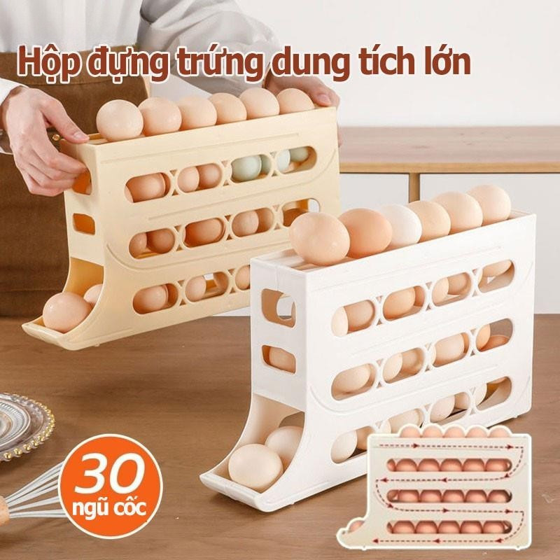 Khay Đựng Trứng Cuộn Tự Động Tiết Kiệm Không Gian Cho Tủ Lạnh Giá Đỡ, Khay trứng hộp đựng để trứng 2 4 tầng tự lăn nhiều quả nhỏ gọn tiết kiệm không gian