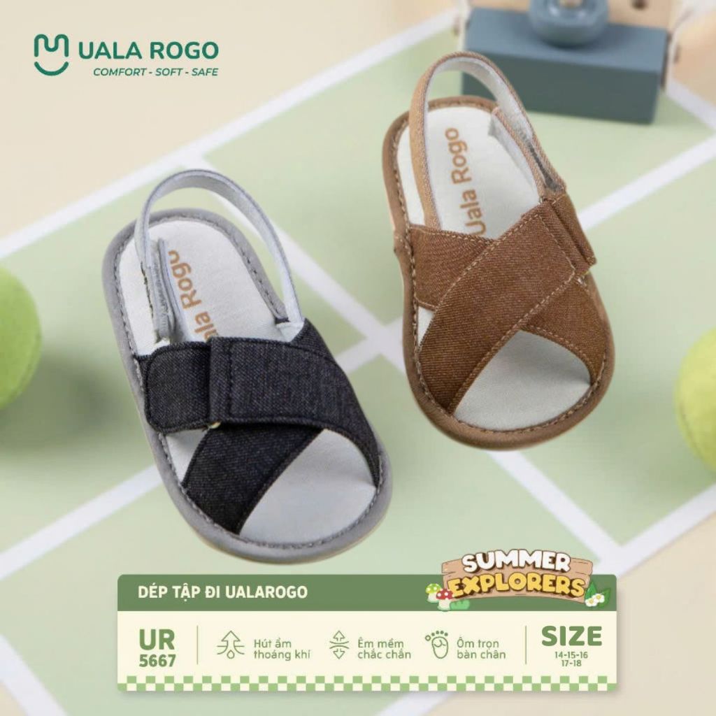 Dép bé trai bé gái tập đi Ualarogo sandal đế cao su chống trượt quai dán điều chỉnh rộng chật 5667