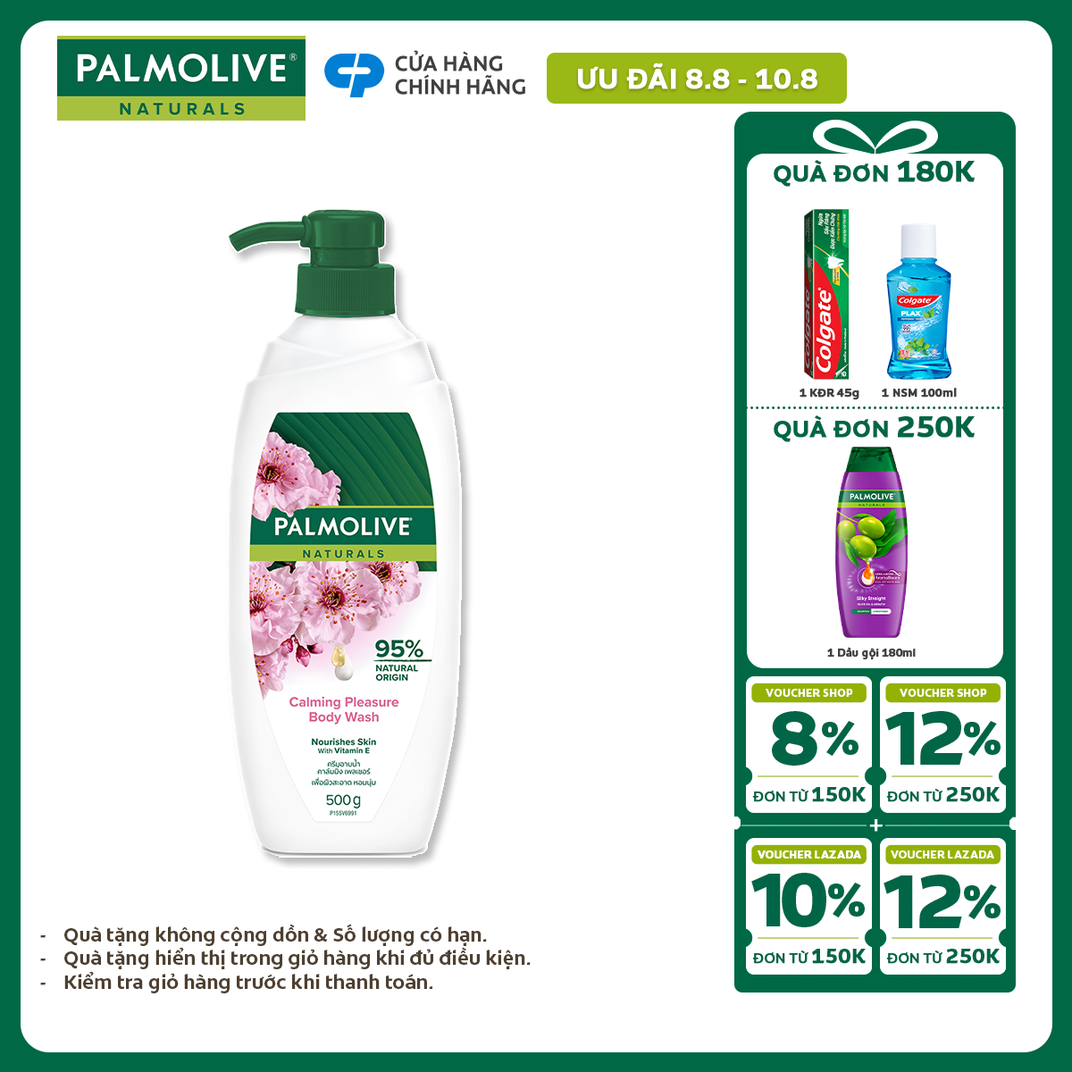 [Chỉ 20H 7-10.8_X2 Voucher giảm 24%] Sữa tắm Palmolive dưỡng ẩm chiết xuất thiên nhiên và sữa dưỡng da ẩm mịn từ hoa 500g