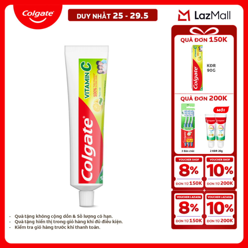 [Chỉ 25-29.5_X2 Voucher giảm 20%] Kem đánh răng Colgate Vitamin C thơm mát 90g