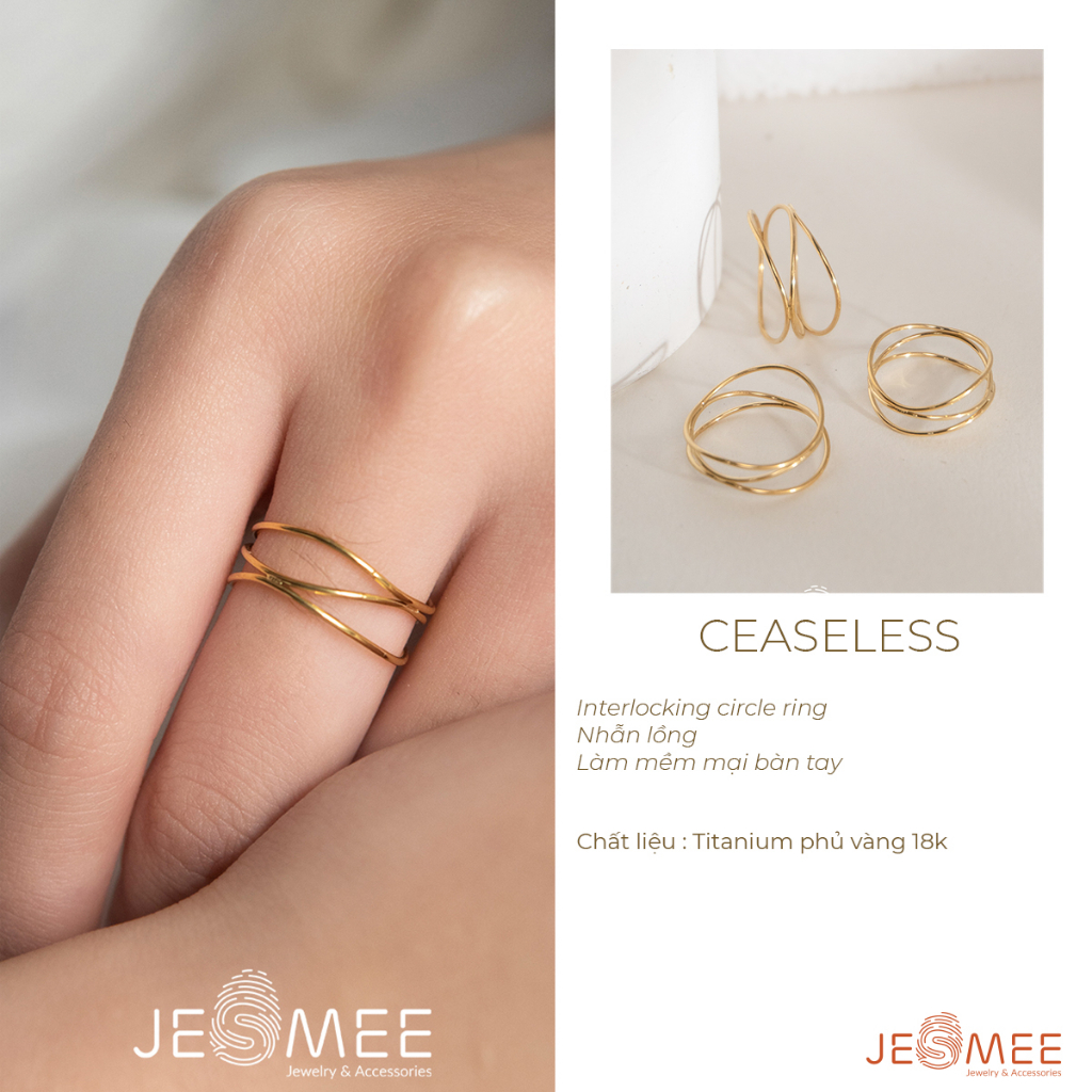 - nhẫn nữ jesmee nhẫn titan ceaseless dáng mảnh, mạ vàng 18k - r3533