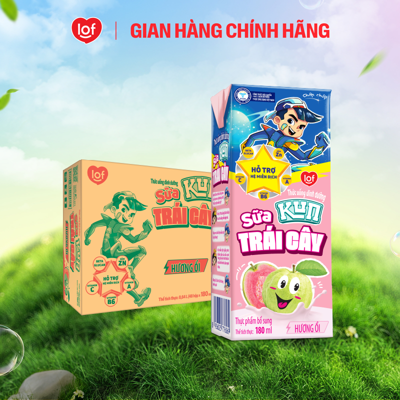 Sữa trái cây Kun vị ổi thùng 48 hộp x 180ml