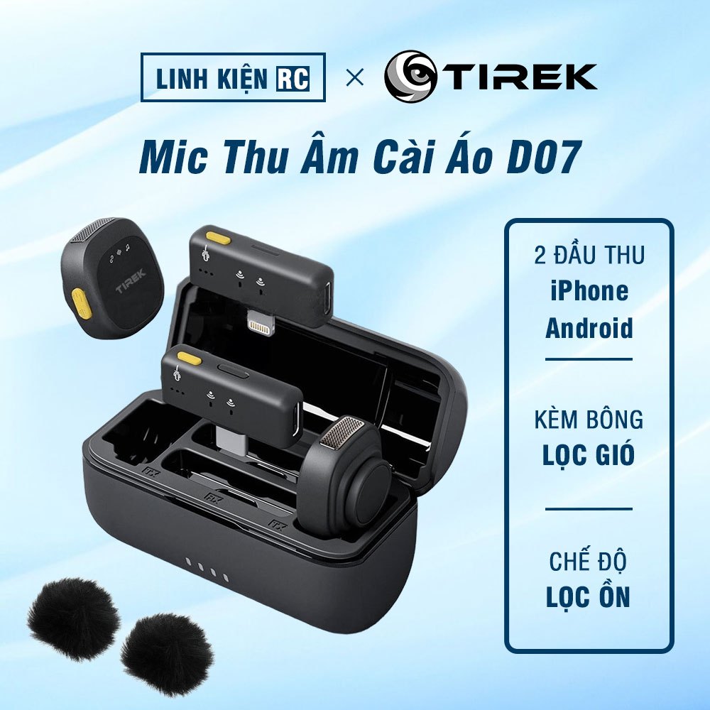 Mic Thu Âm Không Dây Cho Điện Thoại Tirek D07 - Bộ 2 Mic - Micro Cài Áo, Quay Video, Livestream Chuyên Nghiệp