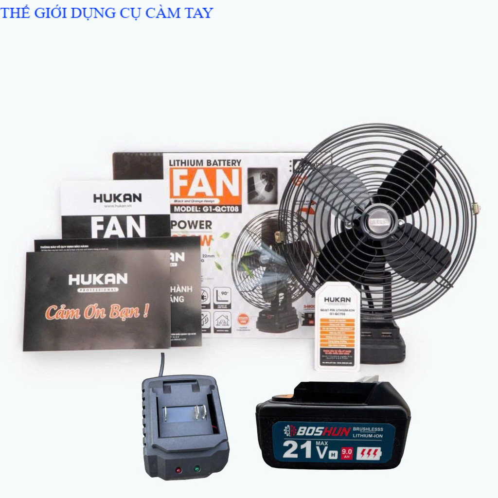 Thân Quạt 8inch Chạy Pin. Hukan G1-QCT08 ,Có 2 Cổng Sạc USB, Chân pin phổ thông 4CM THẾ GIỚI DỤNG CỤ CẦM TAY GIÁ SĨ